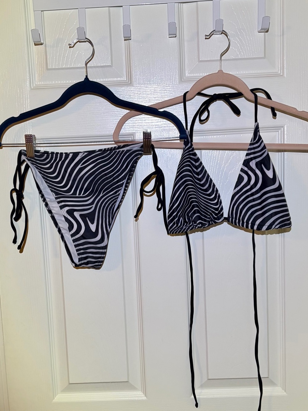 Bold Black & White Dramatic Zebra-Print Triangle Cheeky Bottom Bikini.  Medium